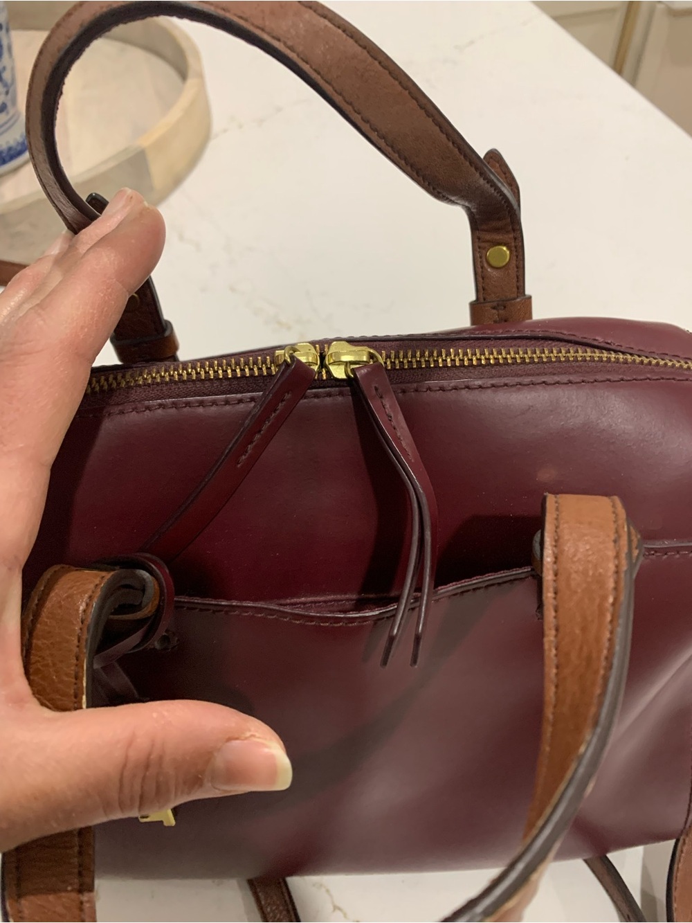 Fossil Rachel Small Leather Burgundy Satchel Bag - Picture 10 of 16